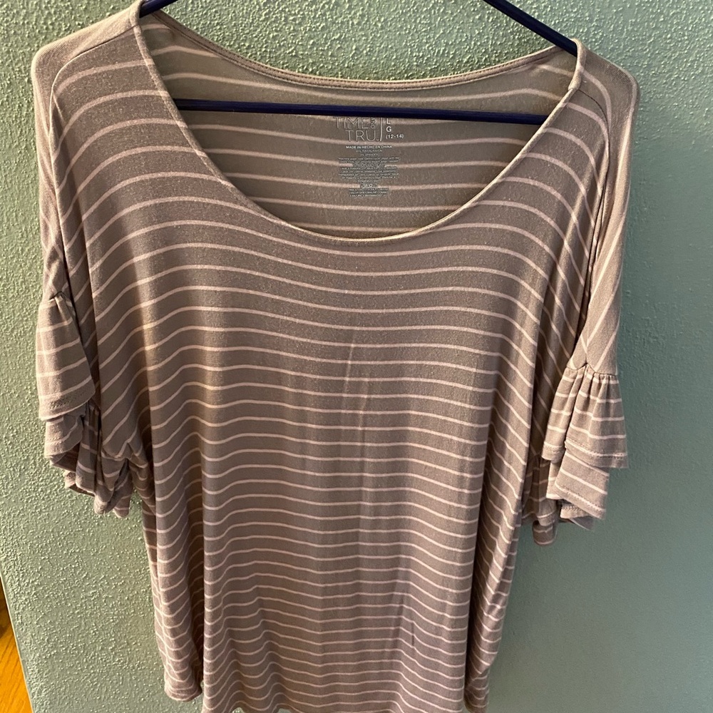 Gray and pink stripped top